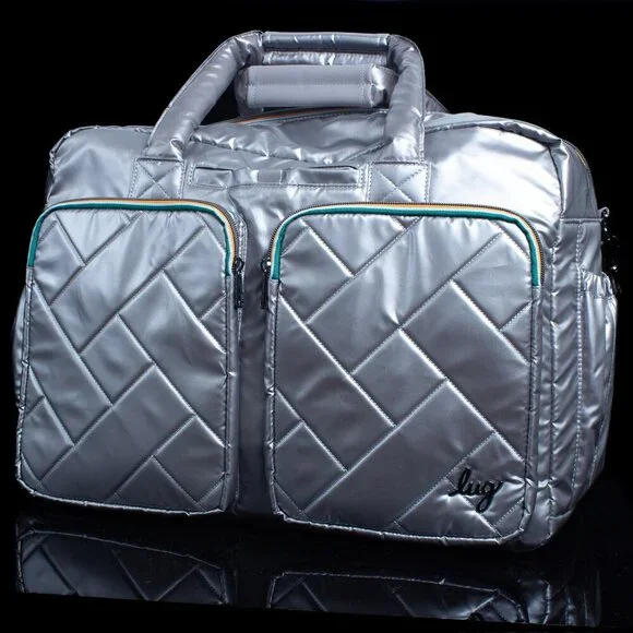 Lug Drifter Quilted Silver Tote Bag With Double Zipper Closure & Multi-Pockets - Picture 9 of 12